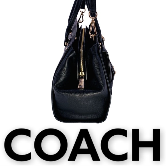 NWT COACH BLACK LEATHER SATCHEL WITH GOLD HARDWARE - Picture 5 of 14